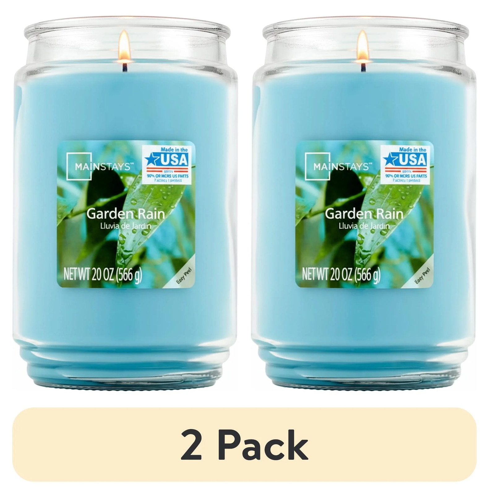 (2 Pack) Garden Rain Single-Wick Large Glass Jar Candle, 20 Oz
