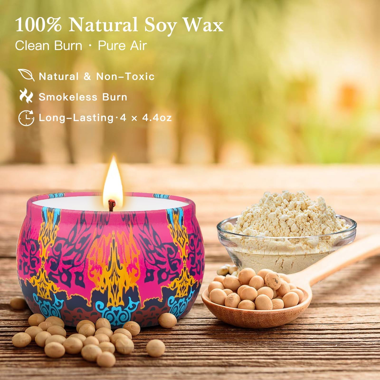 Scented Candle Gift Set 4 Pack Soy Wax Lavender Fig Lemon Spring Aromatherapy