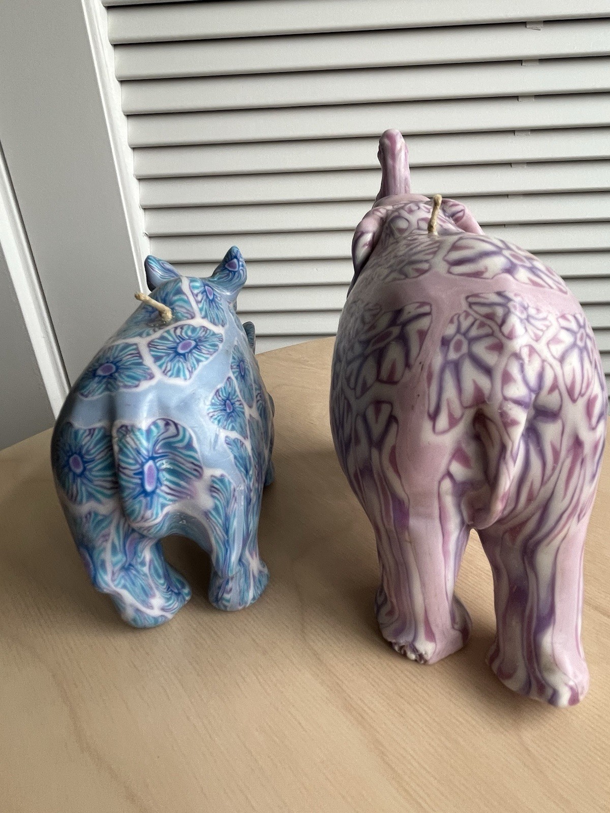 Vtg Swazi Candle Elephant Rhino Millefiori Wax Art African Animals Lot Of 2