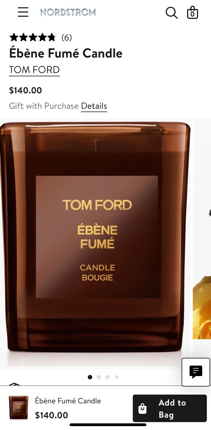 New + Sealed!! Tom Ford Ebene Fume Candle Bougie Height 2.25 In / 5.7 cm 🕯️🪵✨