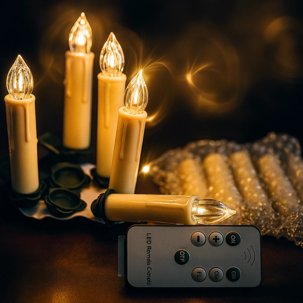 10P LED Flickering Candles Battery Operated Clip-On Lights with Remote Cordless