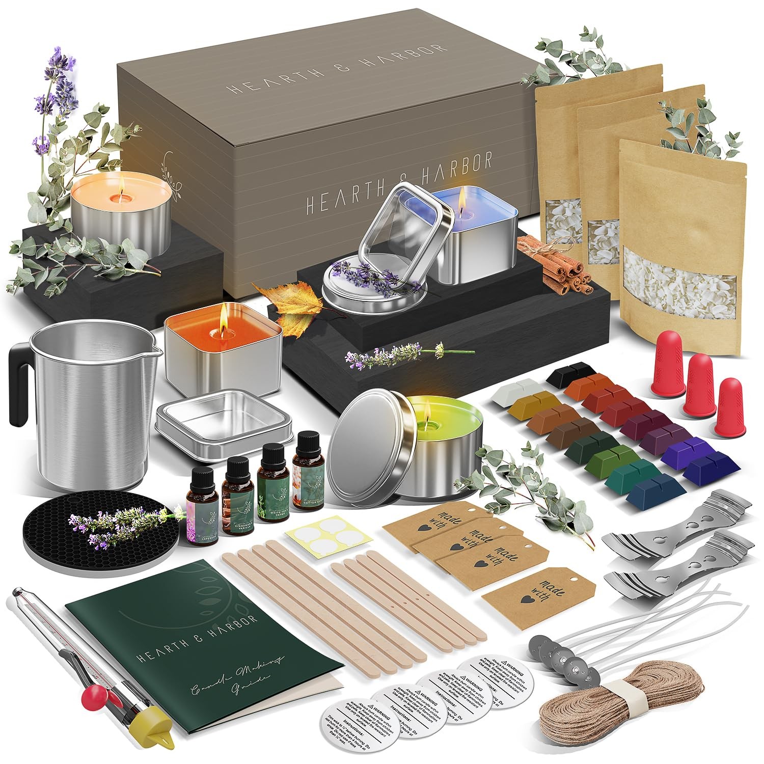 Hearth & Harbor Organic Soy Candle Making Kit for Adults, DIY Crafts, Complete C