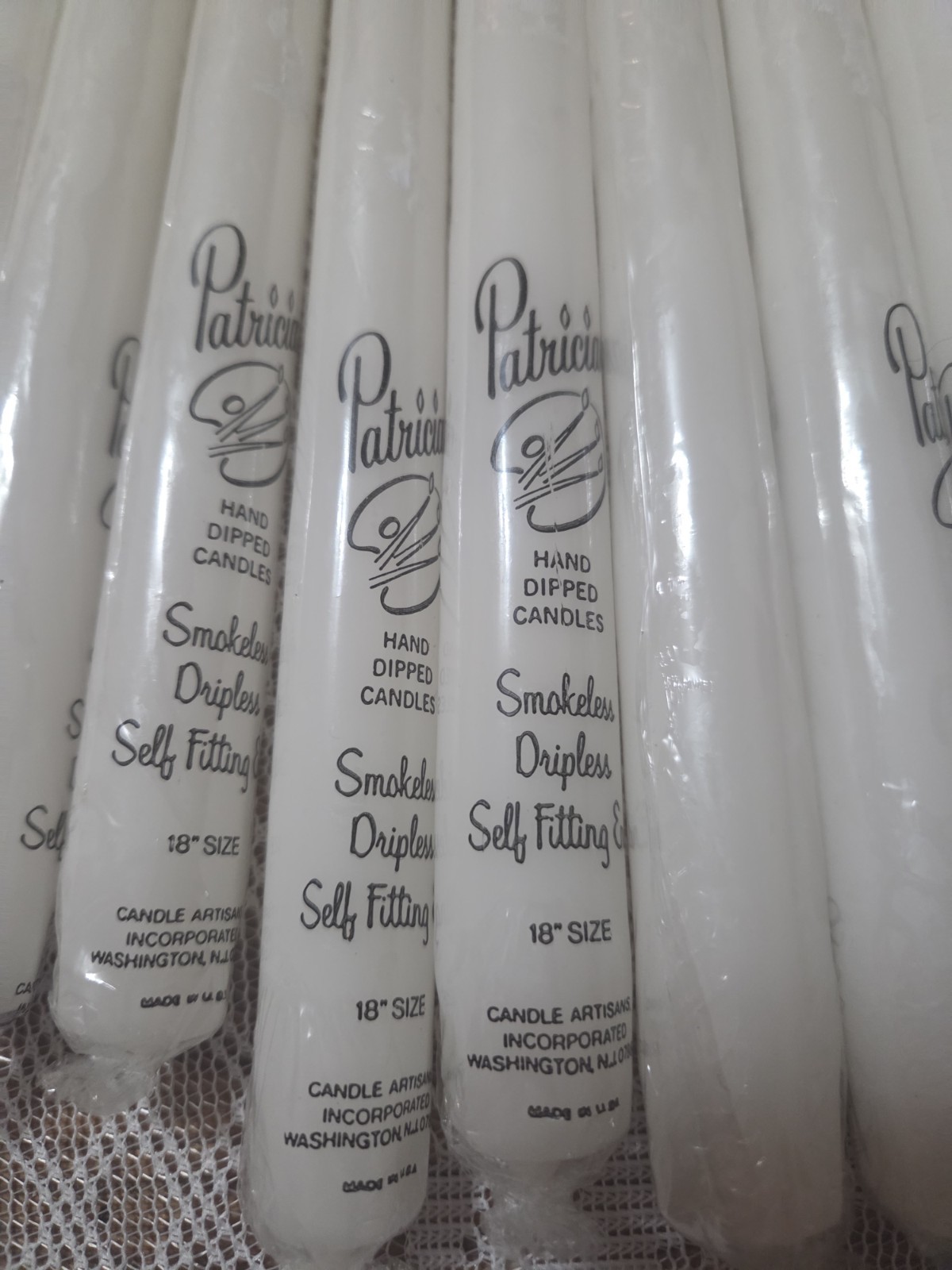 Lot Of 10 Patrician DRIPLESS SMOKELESS Taper Candles 18″ Ivory White NEW No Box