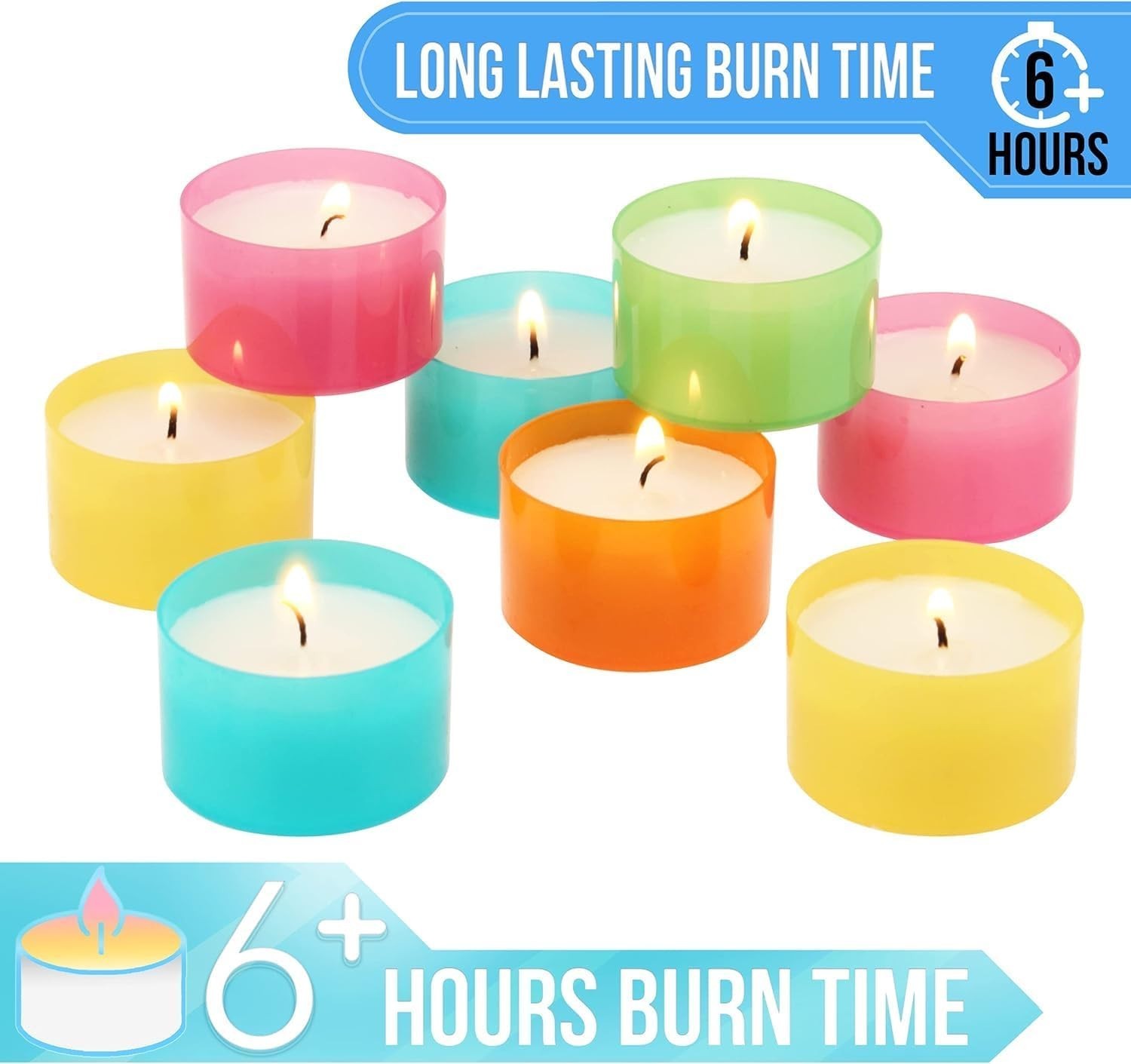 Multicolor Tea Light Candles — 6 to 7 Hour Burn Time, Unscented Long-Lasting …