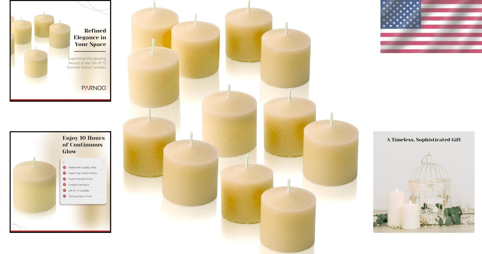 Luxurious French Vanilla Scented Votive Candles, 12-Pack, Perfect for Home Decor