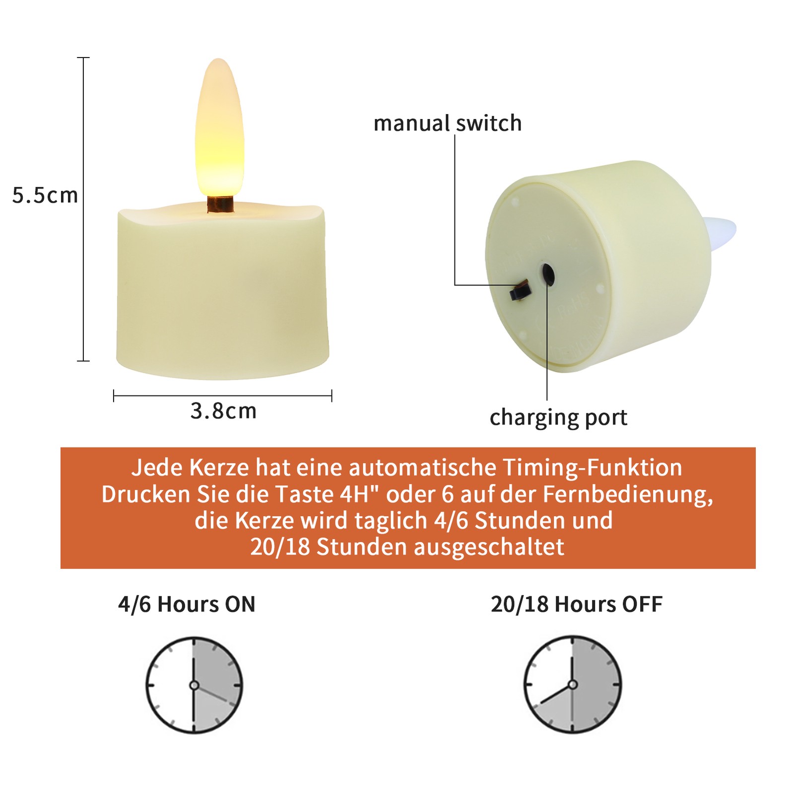 6/12x Rechargeable LED Tea Lights Flickering Flameless Candles with Timer Remote