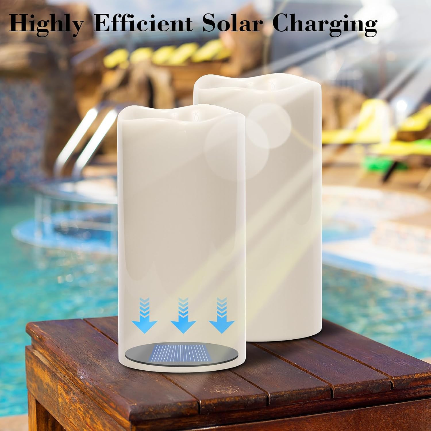 Large Solar Powered Candles, Outdoor Rechargeable Flameless Candles, Waterproof