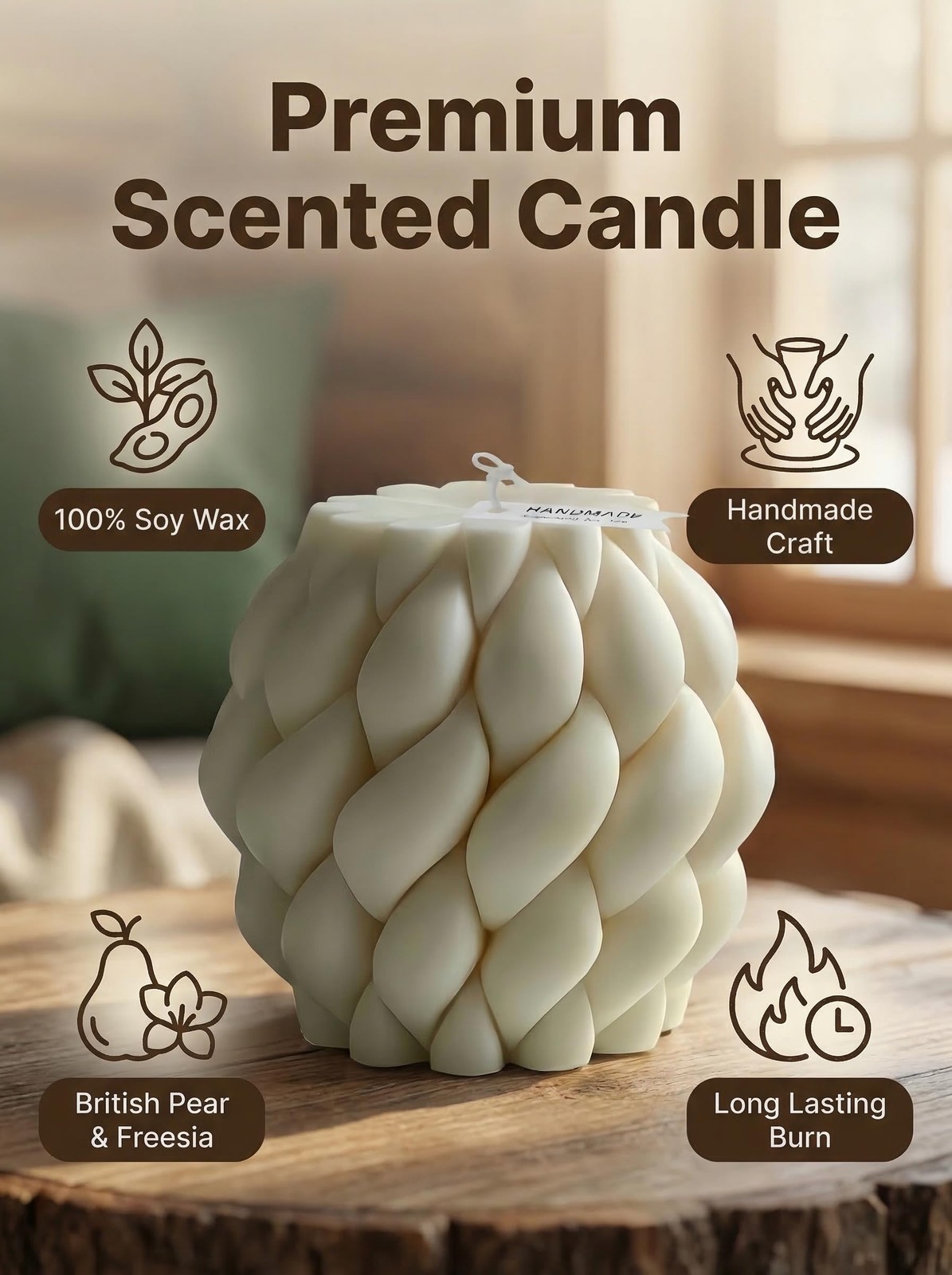 Knot Ball Soy Wax Candle- Large Handmade Pillar Scented Elegant Bubble Aesthe…