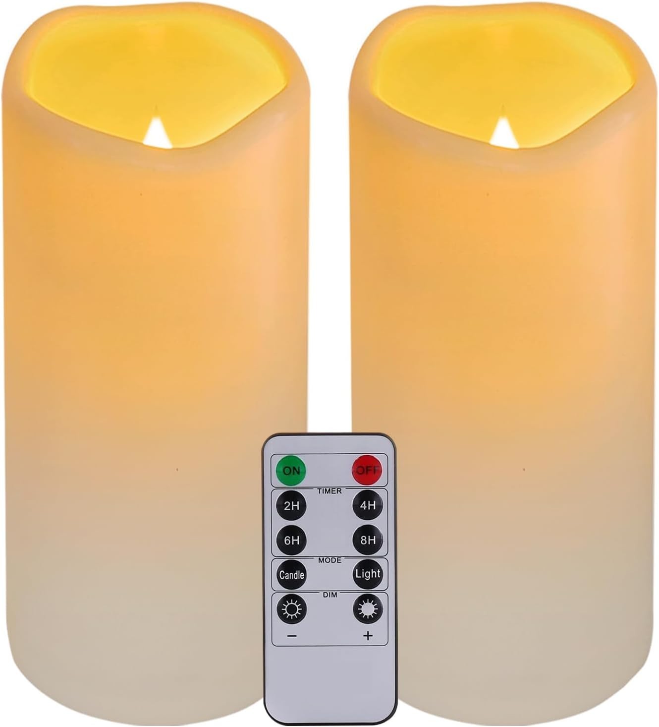 LED Candles With 10-Key Remote Timer Flickering Flameless Outdoor Indoor 2 Pack