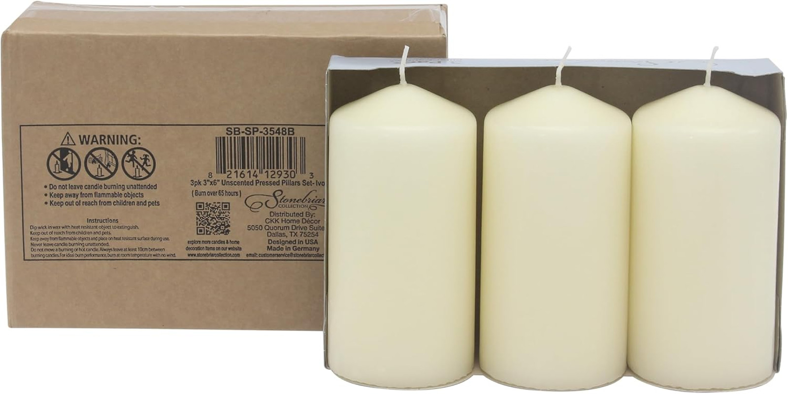Pack Tall X Inch 65 Hour Long Burning Unscented Ivory Wax Pillar Candles