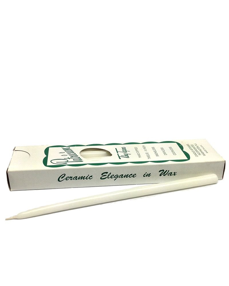 10in Tall x 1/2” Diameter White Hand Dipped Skinny Taper Candles Set of 12