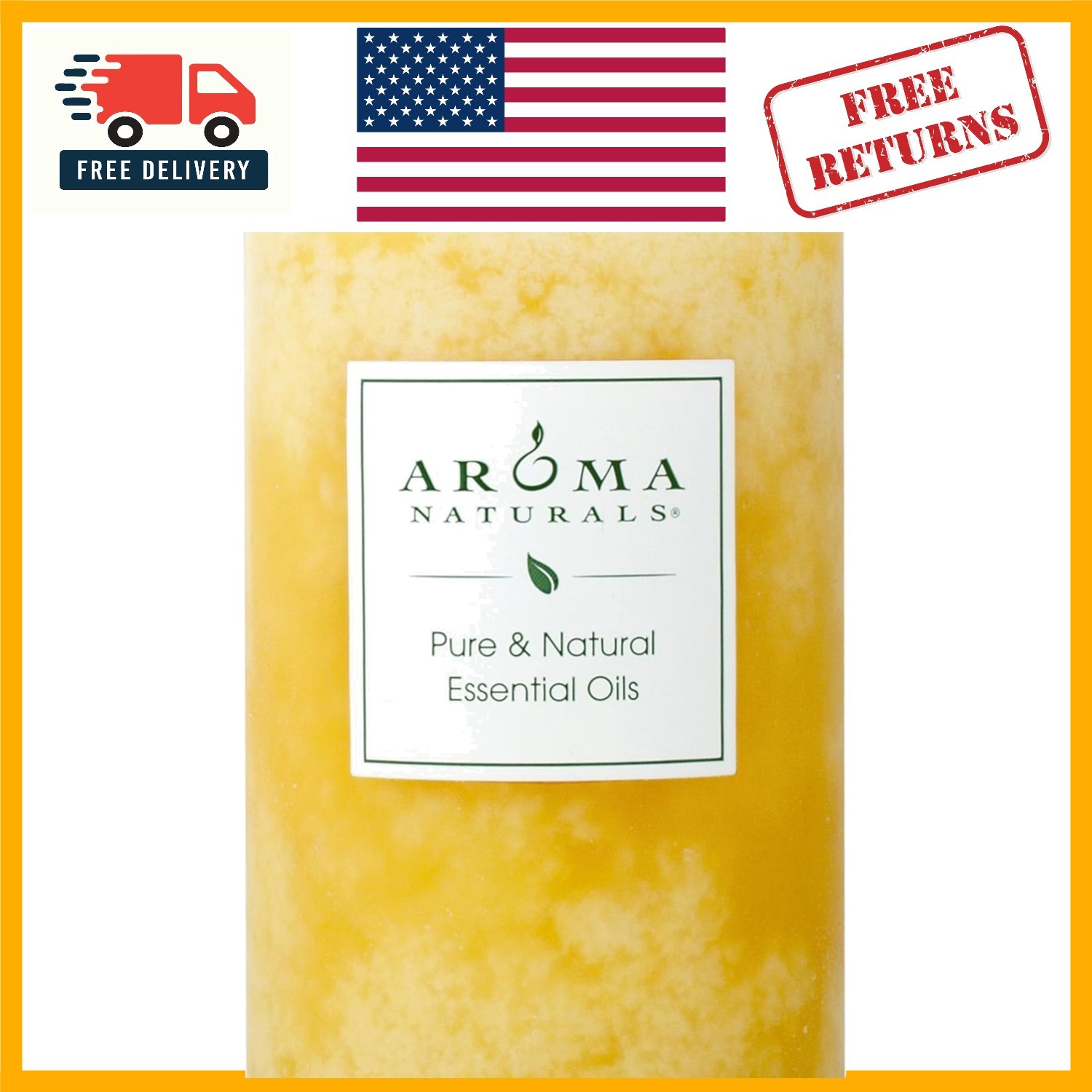 50-Hour Burn Yellow Essential Oil Candle – Orange & Lemongrass Ambiance Delight