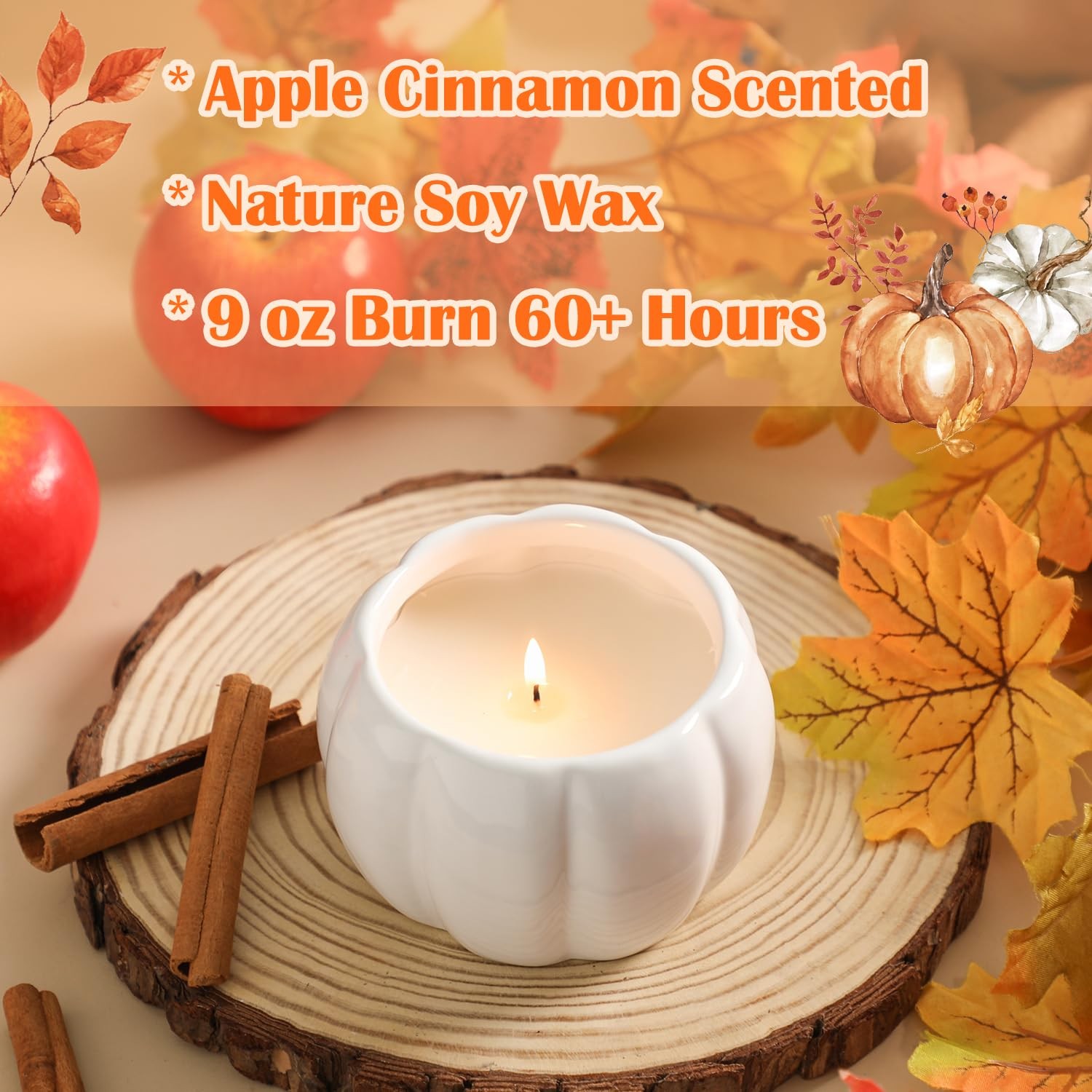Pumpkin Shape Candle Fall Spice Scented Halloween Decor White 9oz