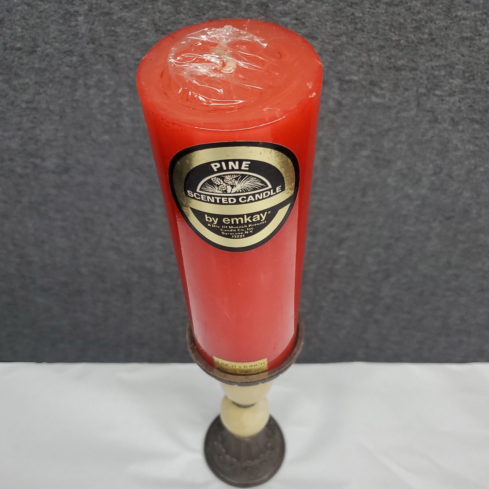 EMKAY Pillar Candle Pine Scented 8″x 3″ Still in Original Plastic Wrap Unfired