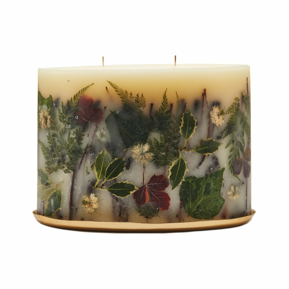 ROSY RINGS, FOREST WINTER / HOLIDAY LUXURY BOTANICAL CANDLE, 6.5″ TALL, 120 HRS