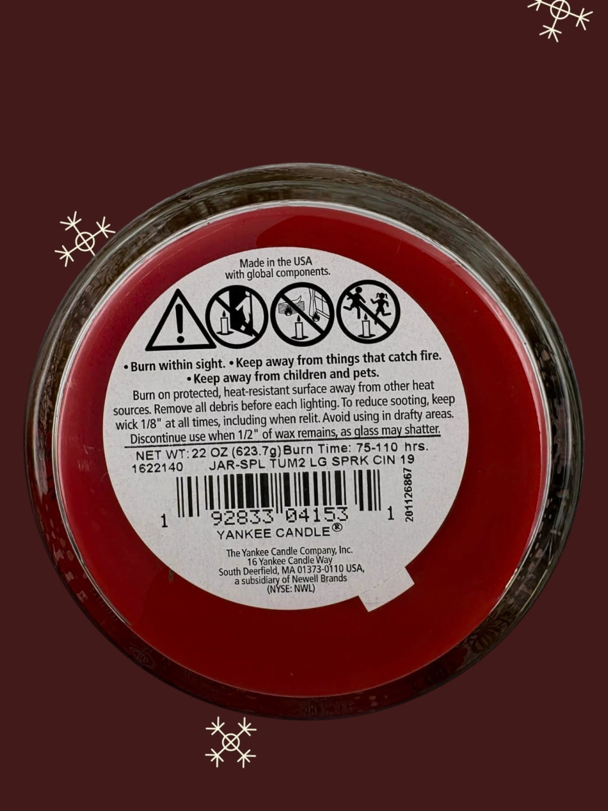 Yankee Candle Sparkling Cinnamon Holiday Tumbler Jar Two Wick Candle 22oz Red