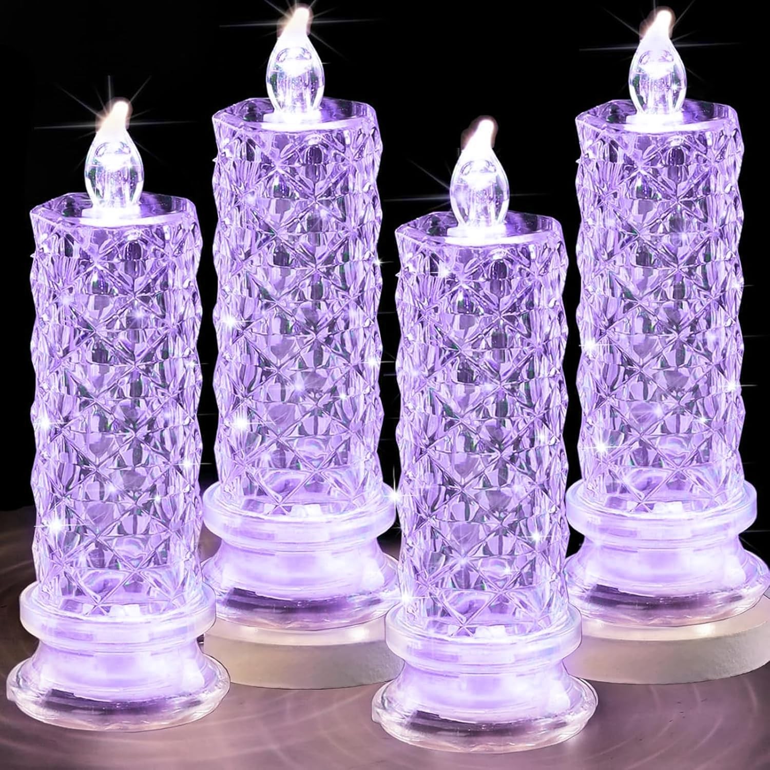 Flameless LED Candles Set of 4 with Santa Claus, Snowman Decals – Battery Ope…