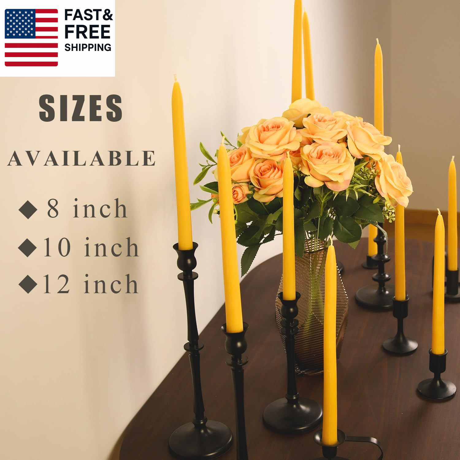 24 Pack Beeswax Taper Candles in Bulk 8 Inch Tall – All Natural, 100% Pure Unsce