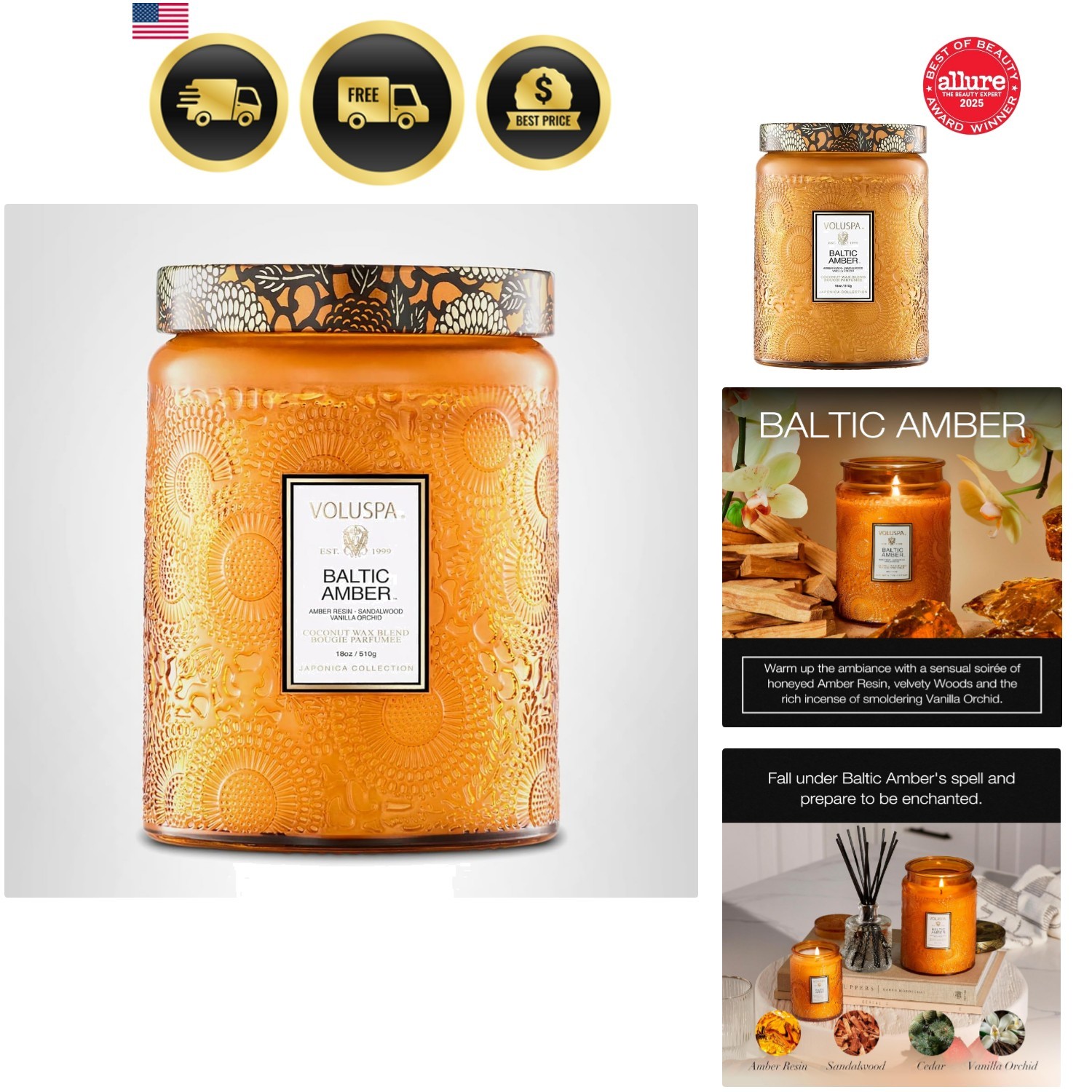 Baltic Amber Candle, 18 oz, Coconut Wax Blend, Scented Candles for Home, 100 …
