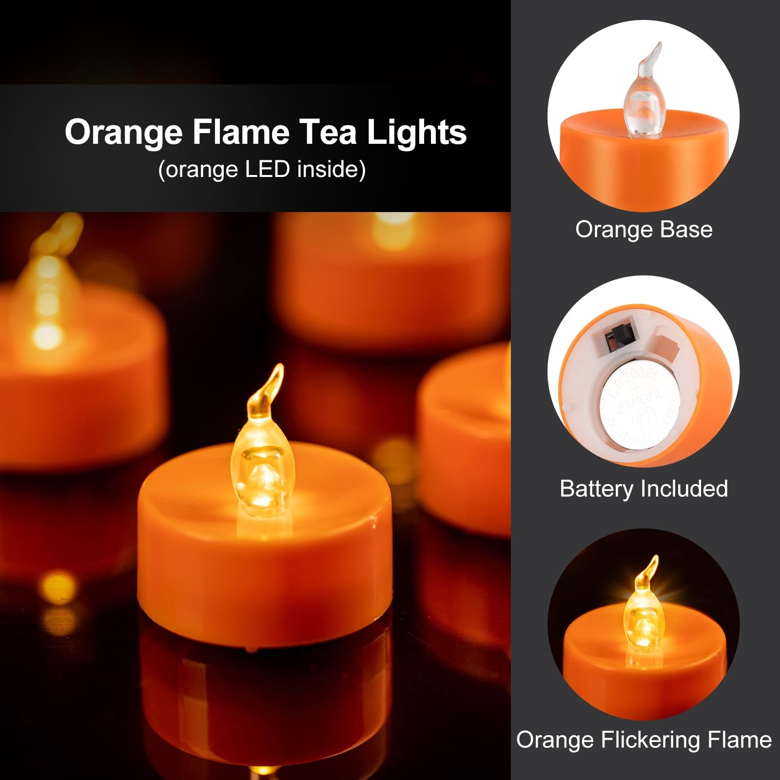 24 Pack Battery Operated Orange LED Tea Lights