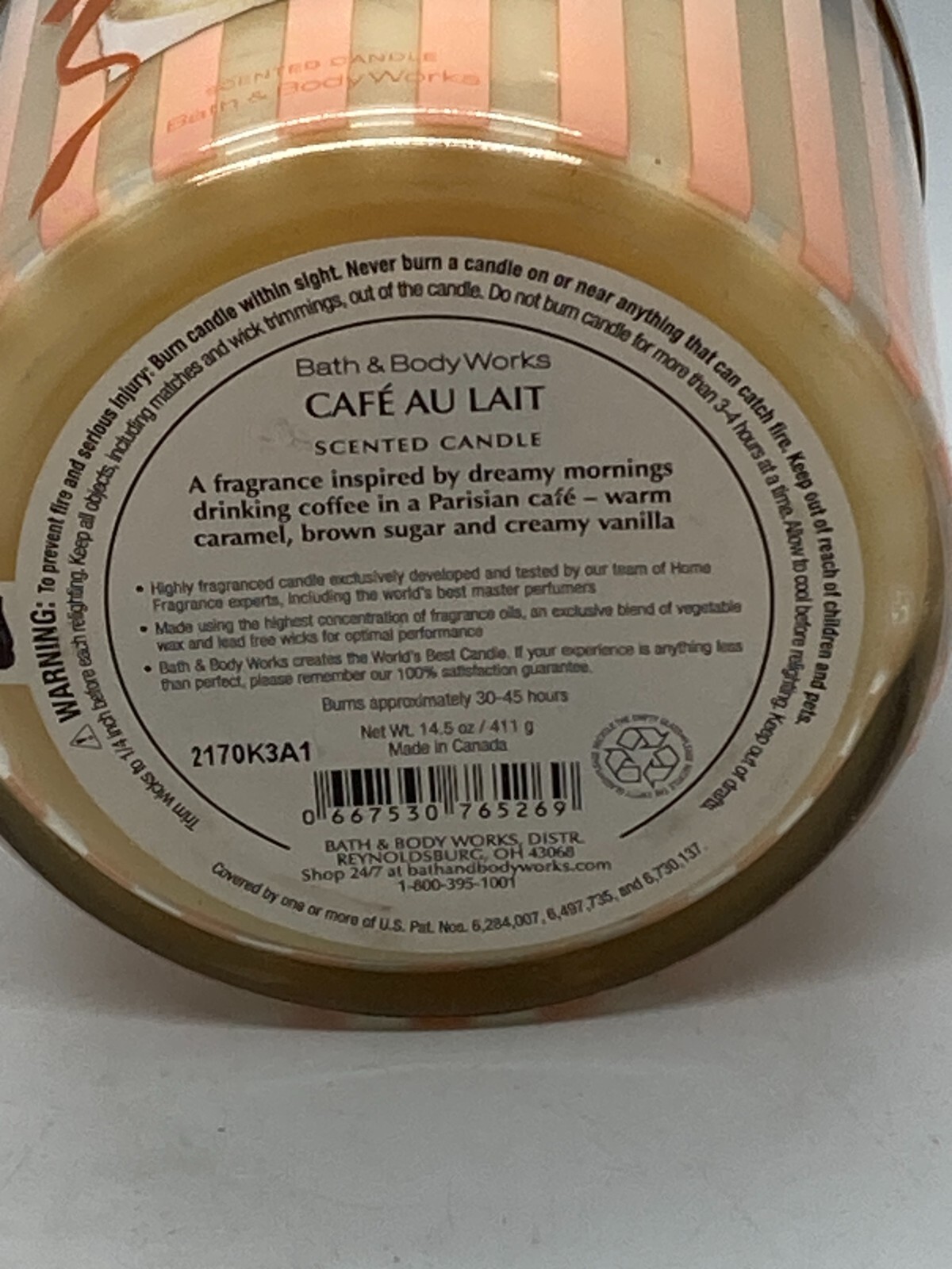 HTF Bath & Body Works Cafe Au Lait 3 Wick Candle Unused 14.5 oz made in Canada