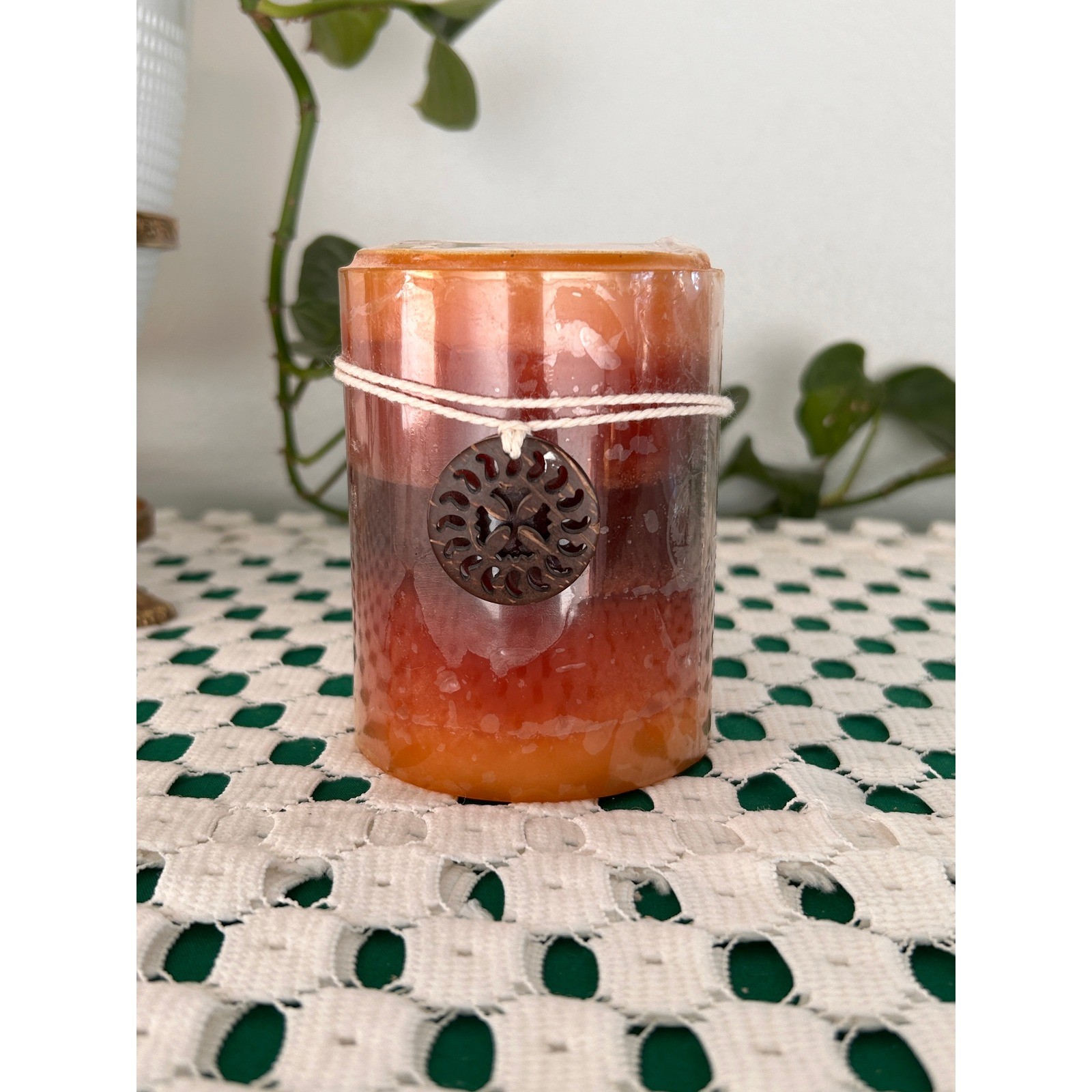New Vintage Pier 1 Imports Sugared Cinnamon Scented Pillar Candle Orange Brown