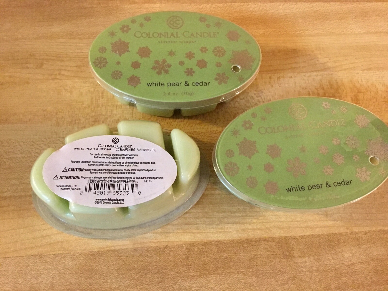 3 Colonial Candle Simmer Snaps Wax Melts Tart Bar White Pear & Cedar