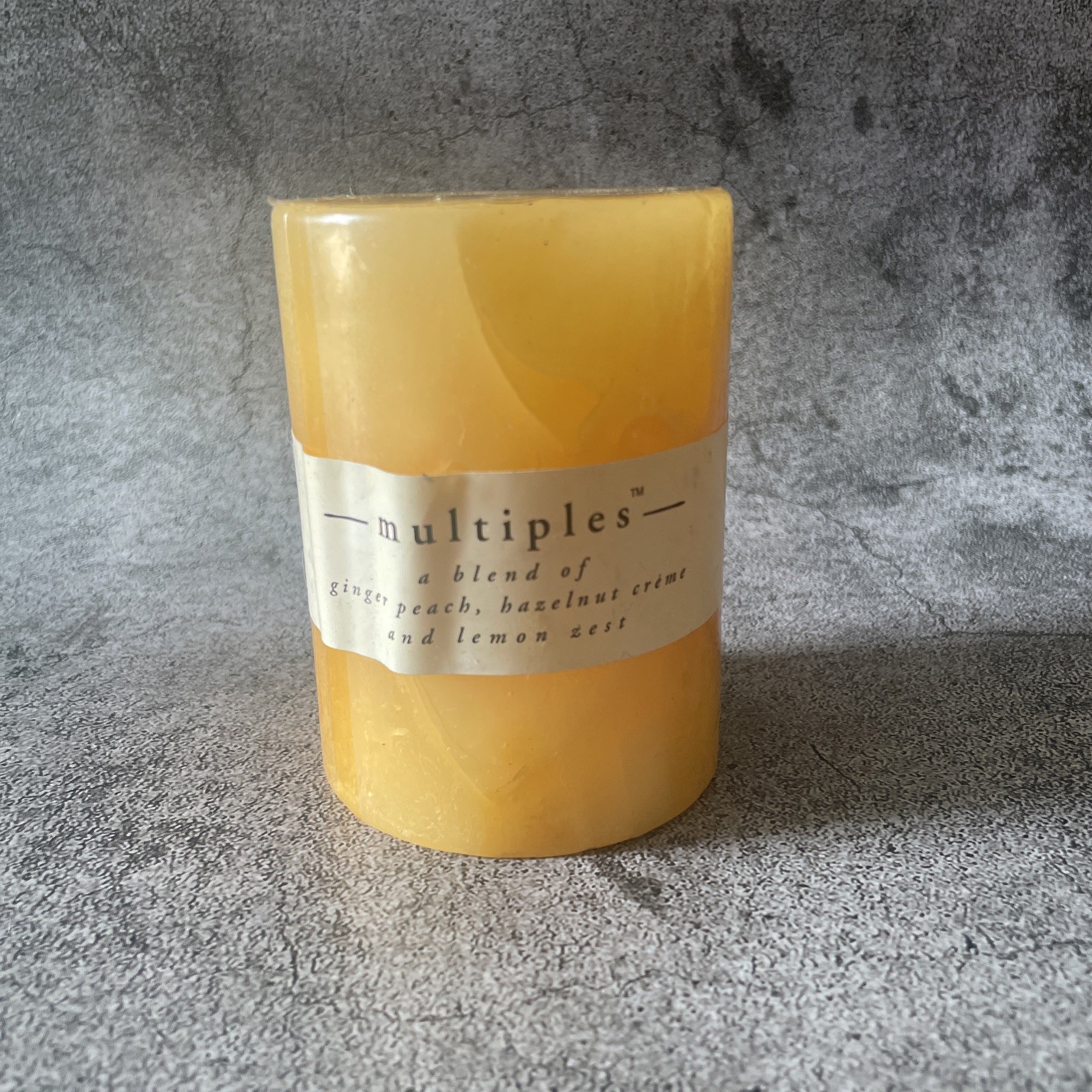 Pier 1 pillar candle unburnt Multiples 4×4″ ginger peach hazelnut lemon