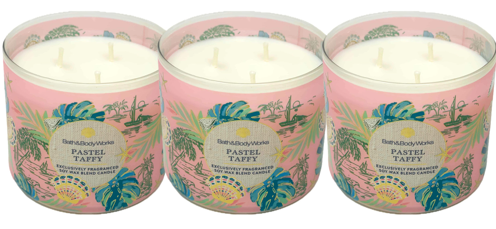 3 BATH & BODY WORKS PASTEL TAFFY 3-WICK FRAGRANCED SOY WAX BLEND CANDLE 411g NEW