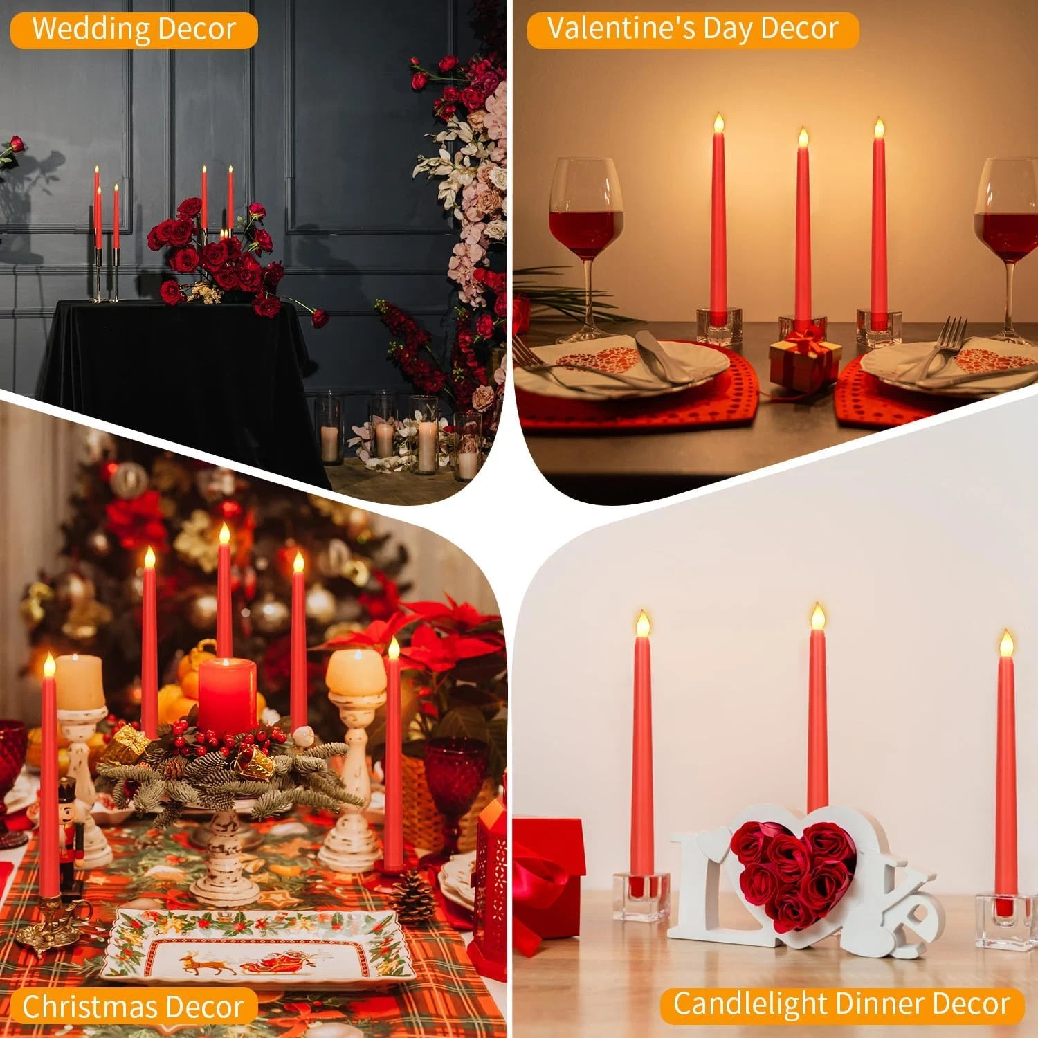 6 Pack Ivory Flameless Taper Candles, Flickering LED Candles for Home Decor