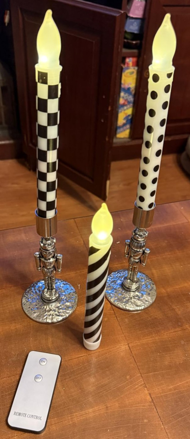 3 New 8.3″ Childs Courtly Check Flicker Dinner Taper Flameless Candles w/ Remote