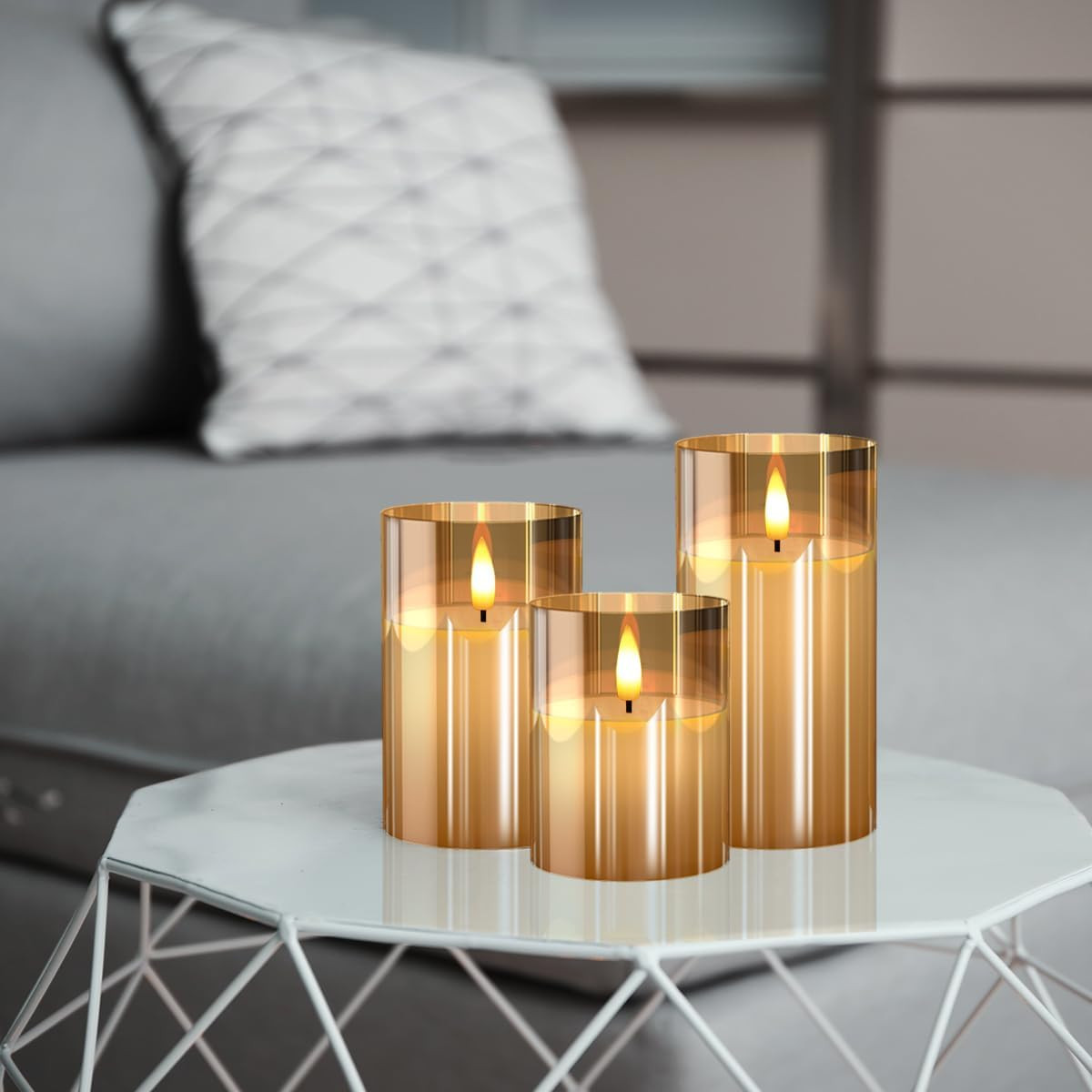 Glass Battery Operated LED Flameless Candles with Remote and Timer, Real Wax Can