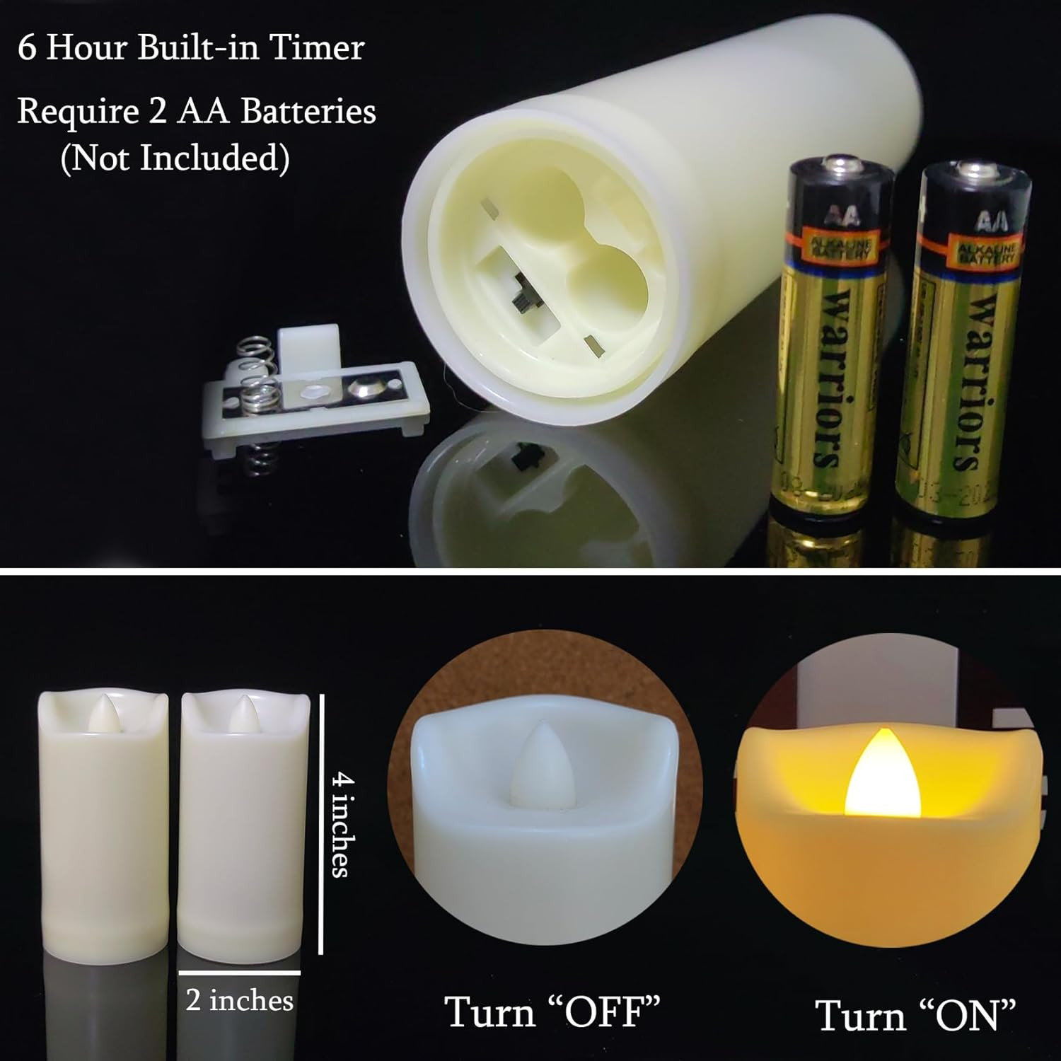 4 Pack LED Battery Operated Candles 2″x4″ Plastic Flickering Flameless Candle…