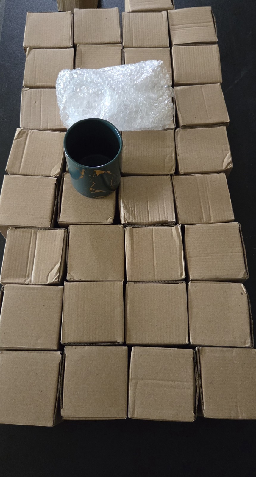 35 Ceramic Green Candle Containers w/ Gold Abstract Splatter Design, 8fl Oz