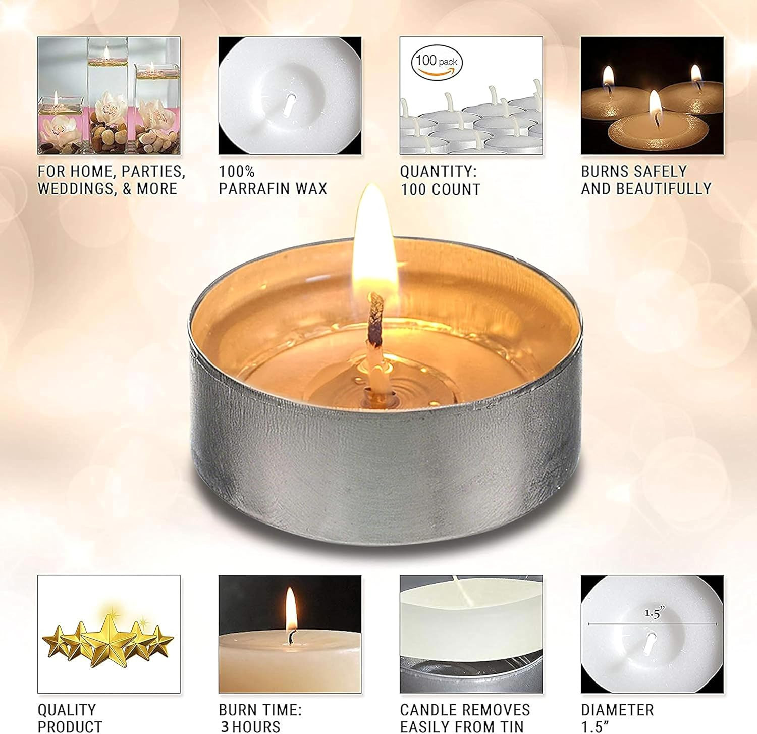 Ohr Tea Light Candles – 100 Bulk Pack – White Unscented Travel, Centerpiece, Dec