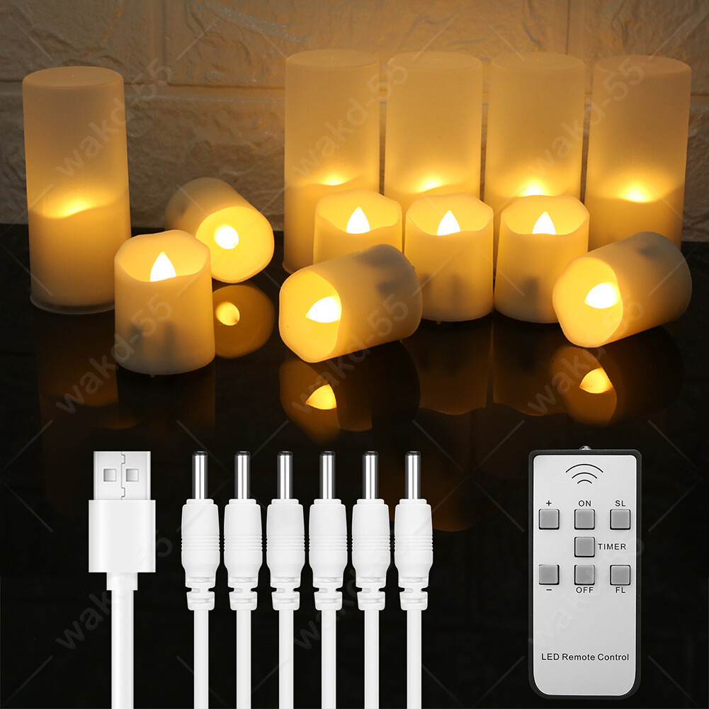6PCS Rechargeable Flameless Flickering LED Candles Tea Lights with Timer Remote