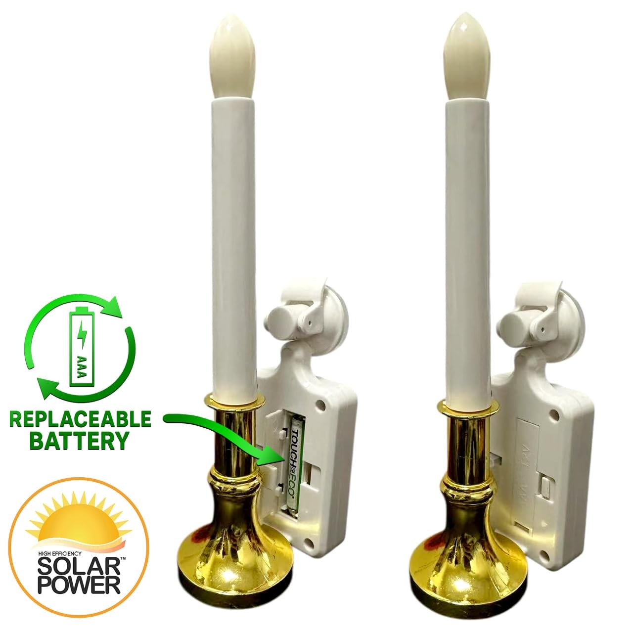 Touch Of ECO Solar LED Flameless Window Candles with Suction Cup – White