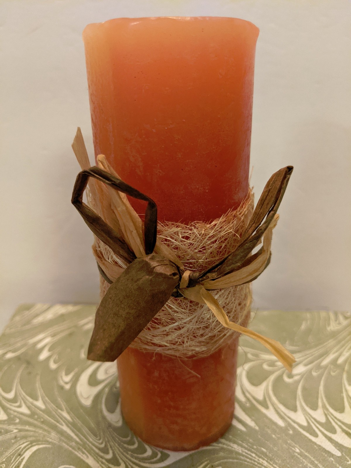 Peach Apricot color PILLAR CANDLE 1-3/4 inches x 5-1/2 inches Decorated Scented