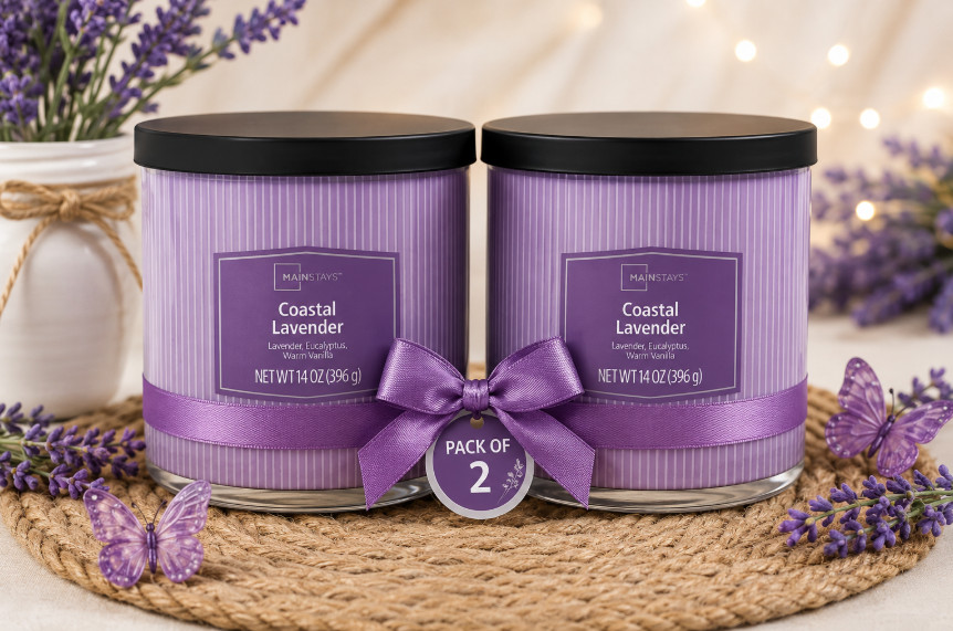 Pack of 2 Coastal Lavender 3-Wick Decorative Jar Candles, 14 oz Each……