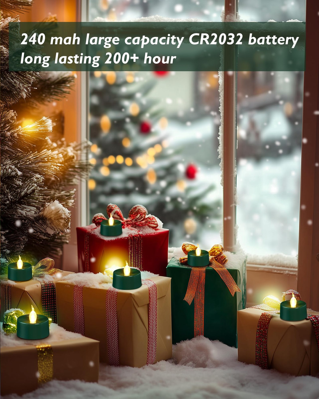 Green LED Candles, 24 Pack Tea Lights Candles Battery Operated, Flameless Tea…