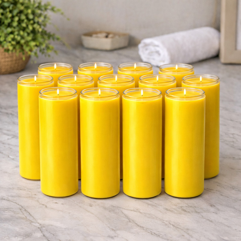 7 Day Yellow Prayer Candles 12 Pack Unscented Vigil Candles Glass Jars