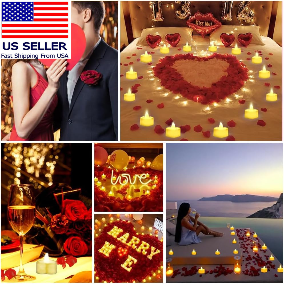 Rose Petals for Romantic Night Candles for Her Set 24 Pcs Led Love Candles 1000P