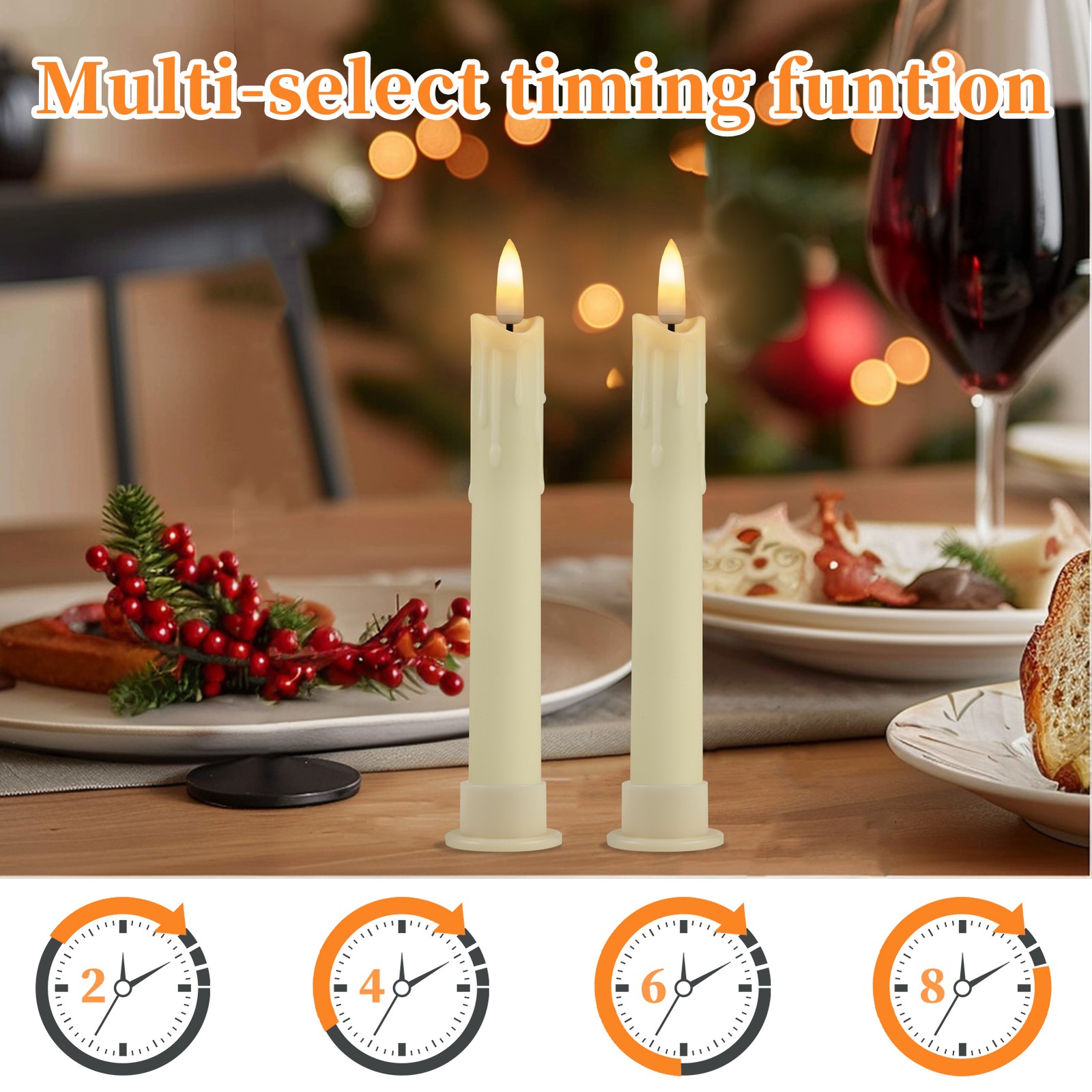 Set of 6 LED Flameless Flickering Taper Candles light with Holders Timer Remote