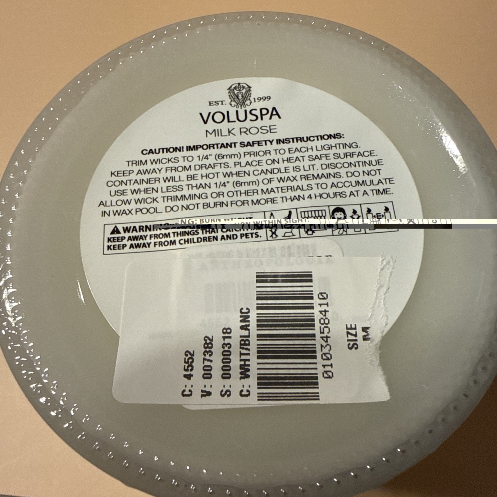 VOLUSPA ~ MILK ROSE ~ Glass Jar Scented Candle 18 oz ROSE MARSHMALLOW AMBER