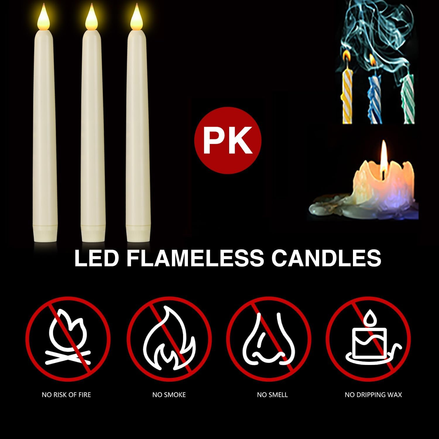Flameless Taper Candle with Remote Control, 3Pack Plastic LED Candles, Flickerin