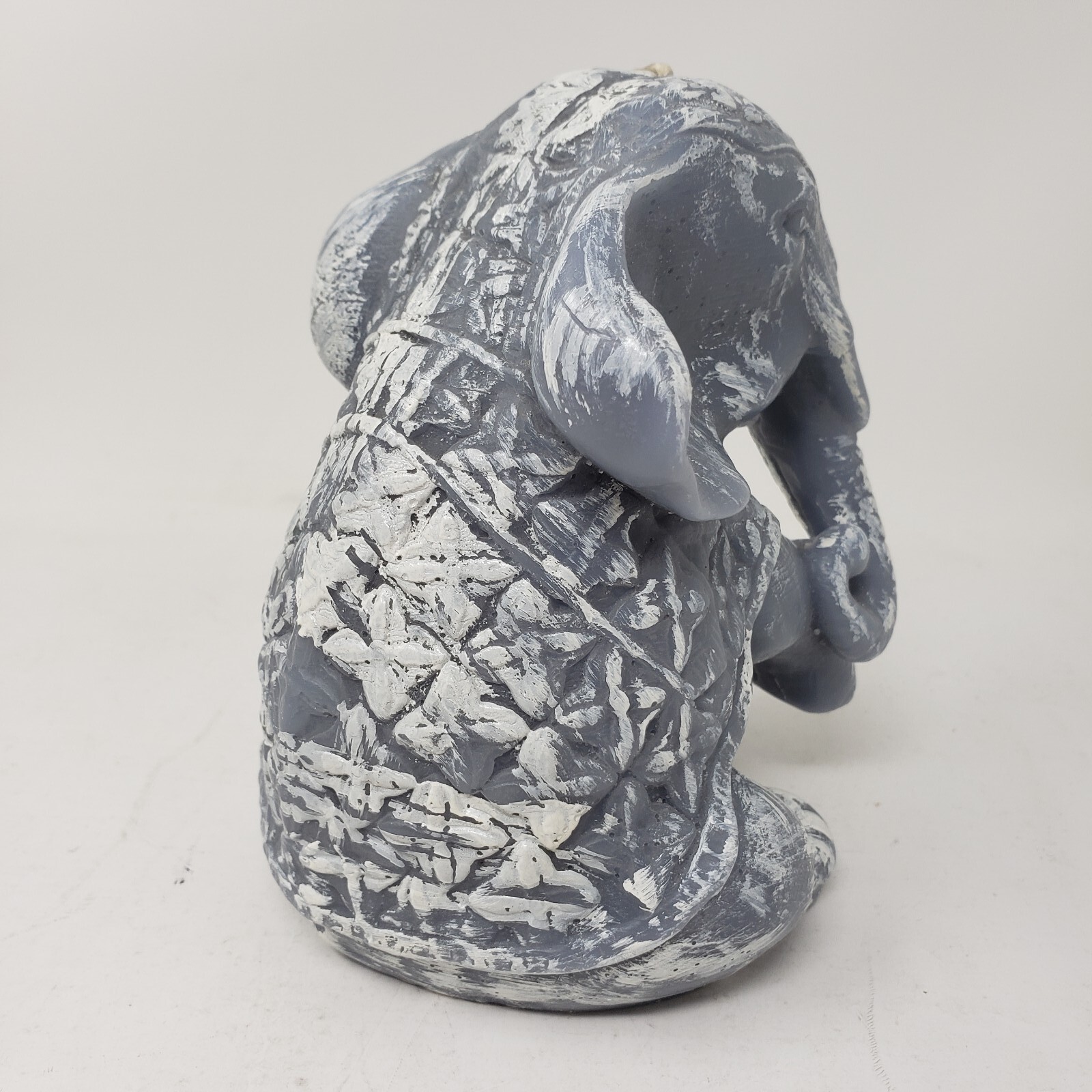 Elephant Candle Sitting Gray White Accent Costumed Wax India 6inch