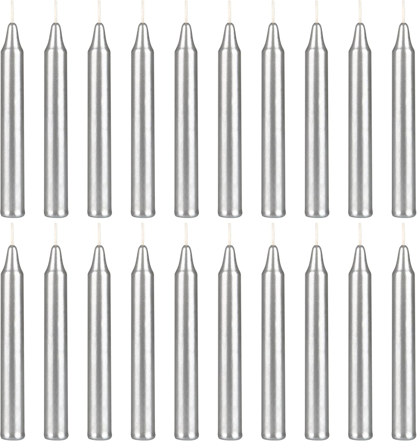 20 Pcs Unscented Silver Exquisite Mini Taper Spell Candles, 4 Inch Tall X 1/2 In