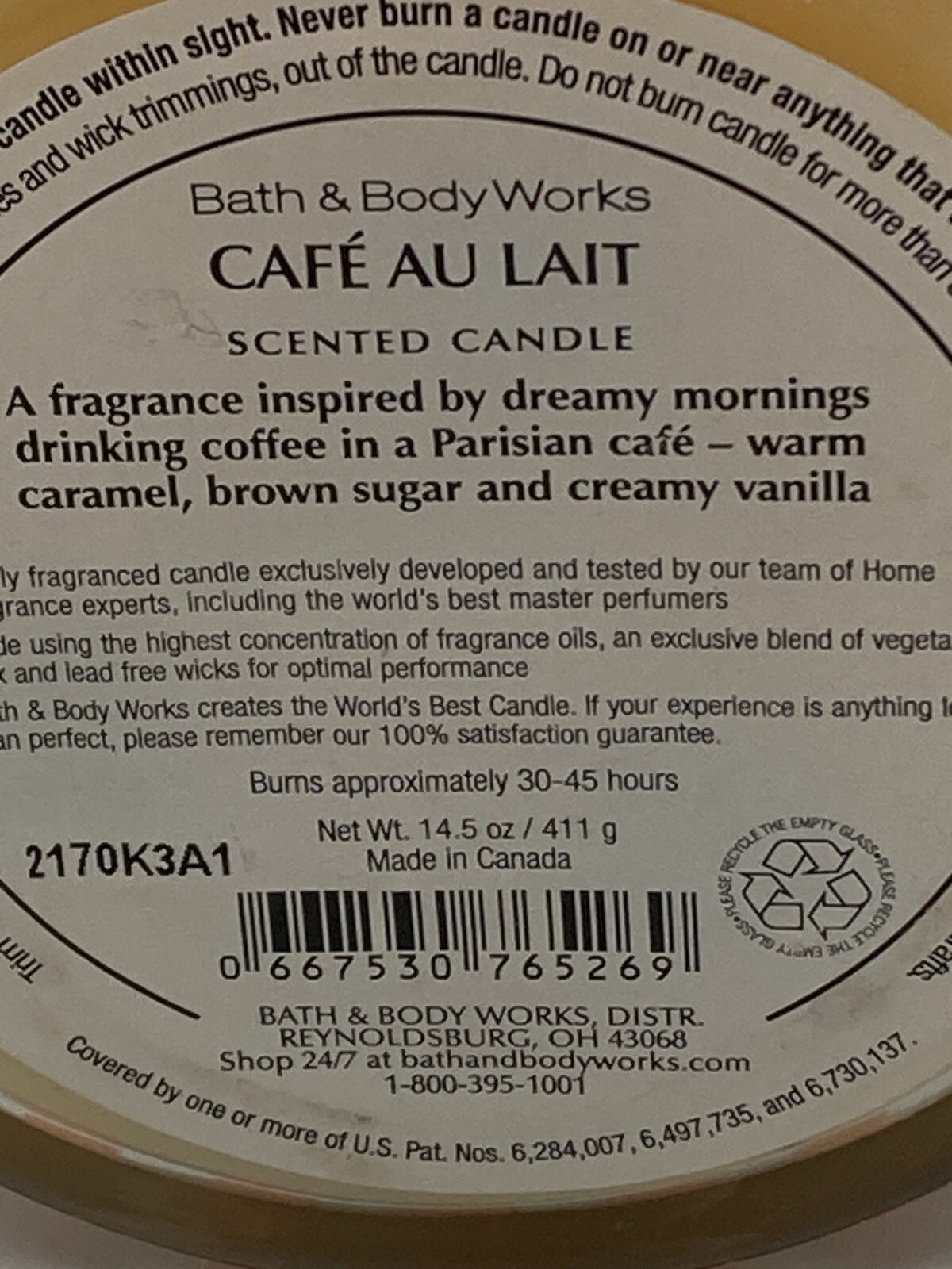 HTF Bath & Body Works Cafe Au Lait 3 Wick Candle Unused 14.5 oz made in Canada