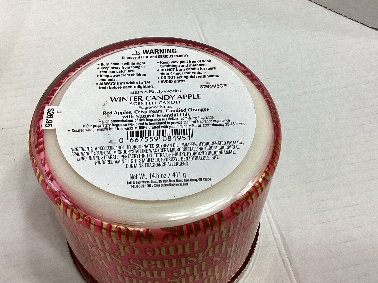 Bath & Body Works WINTER CANDY APPLE 🍎 3 Wick Candle BURNS 25-45 Hrs