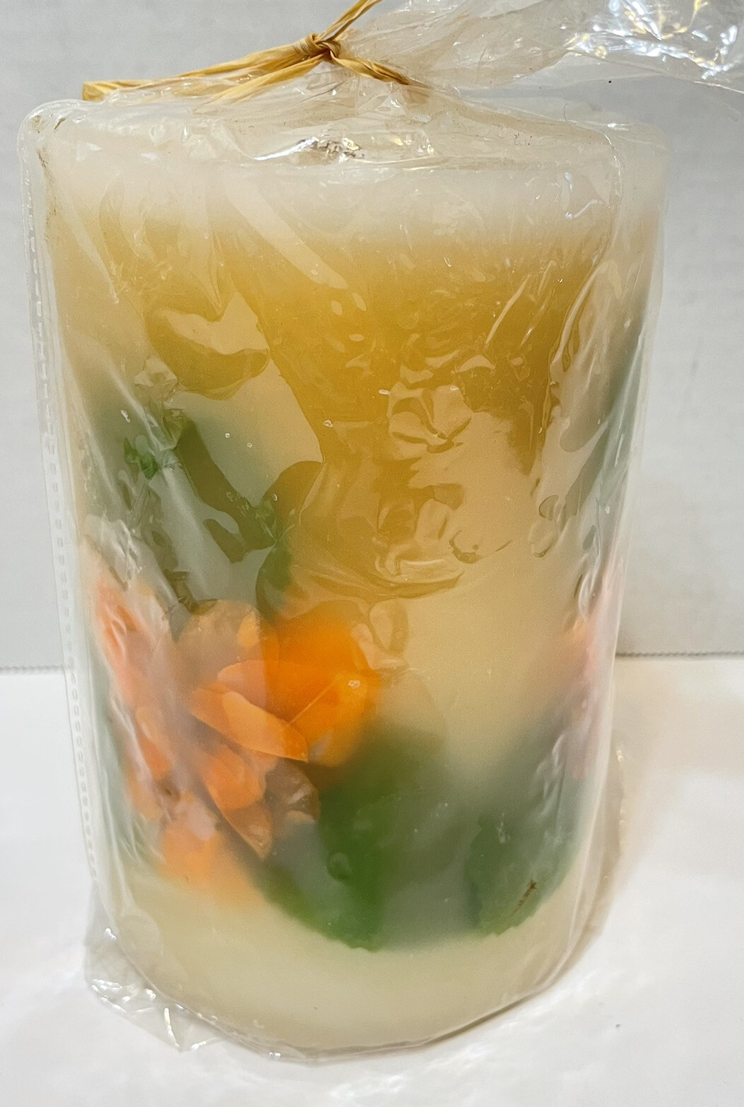 Vintage Dolgencorp Designer Pillar Candle Floral 3.75 in Diameter 6.75 in Tall